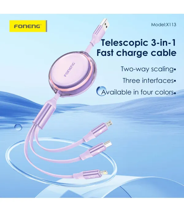 Foneng X113 3u1 USB kabel Micro USB / USB-C / Lightning