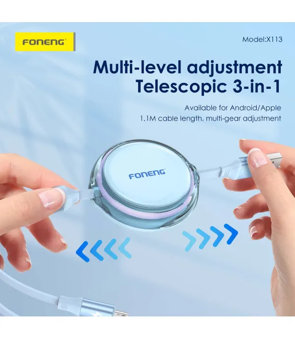 Foneng X113 3u1 USB kabel Micro USB / USB-C / Lightning