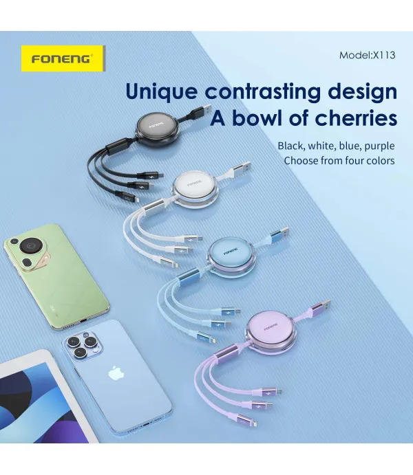 Foneng X113 3u1 USB kabel Micro USB / USB-C / Lightning