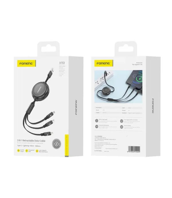 Foneng X113 3u1 USB kabel Micro USB / USB-C / Lightning