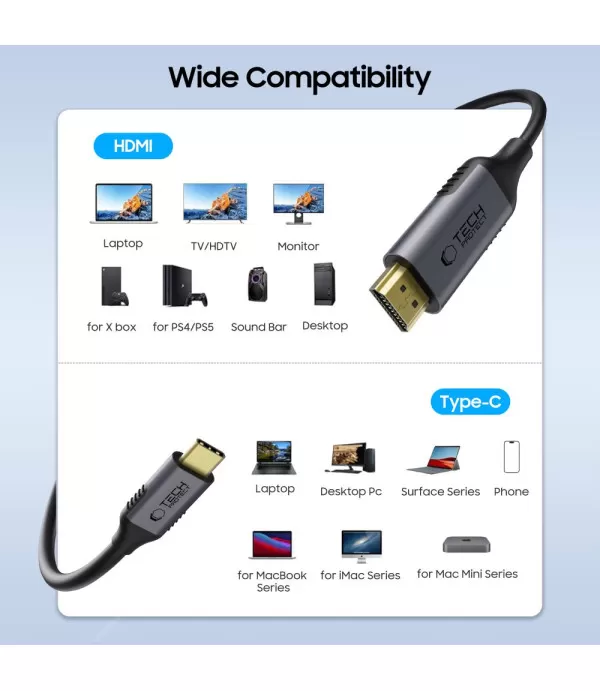 TECH-PROTECT 4K/60Hz Type C na HDMI kabel – Brz i stabilan prijenos slike i zvuka
