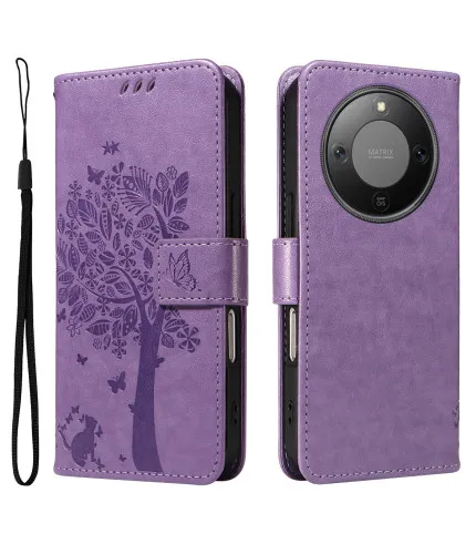 Honor Magic8 Lite 5G preklopna novčanik torbica maca i drvo