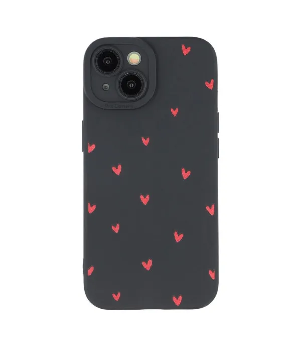 Heart Pattern TPU maska za iPhone 13 - Crna / Crvena srca