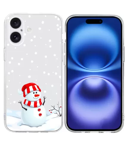 iPhone 16 silikonska prozirna maskica sa uzorkom Božićnog snjegovića