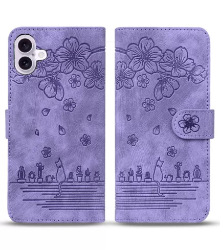 Preklopna torbica Maca i cvijeće za iPhone 16