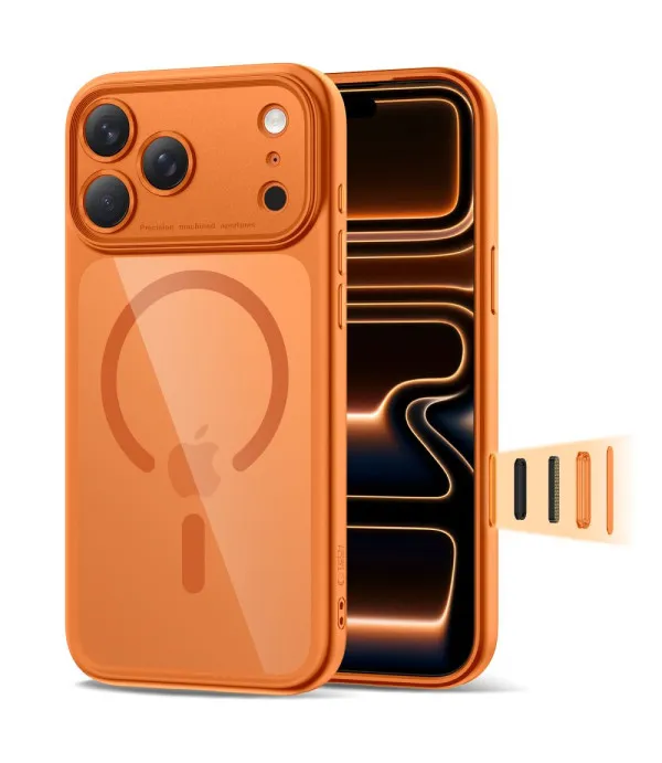 MagSafe maskica za iPhone 17 Pro – narančasta s sjajnim prozirnim leđima