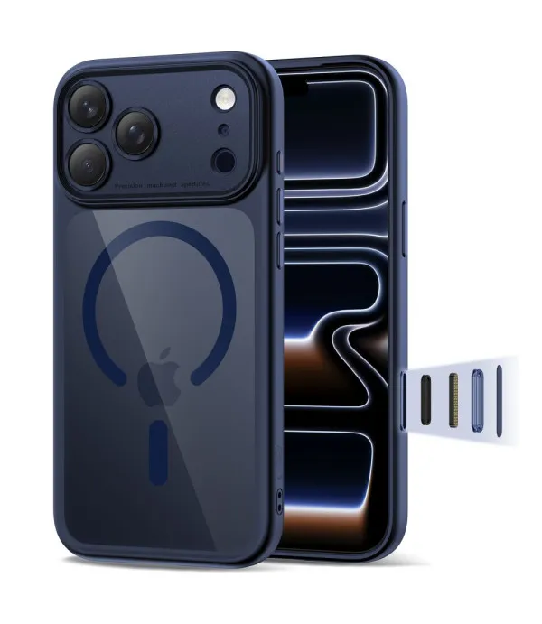 MagSafe maskica za iPhone 17 Pro – plava s sjajnim  prozirnim leđima