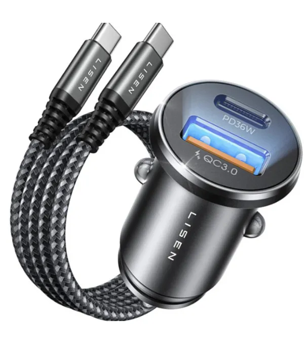 Lisen auto punjač USB-A + USB-C PD 36W s Type-C kabelom
