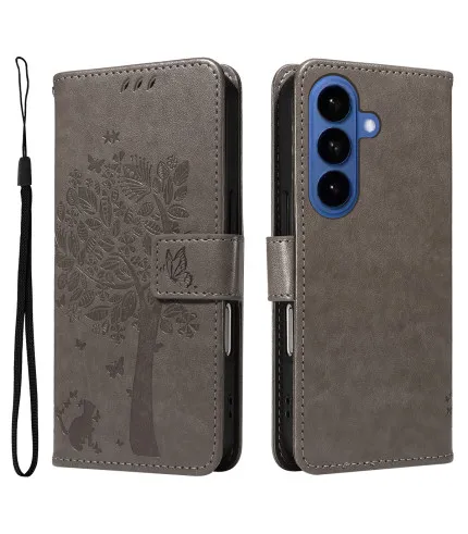 Samsung Galaxy S26 Plus 5G Preklopna novčanik torbica maca, drvo i leptir