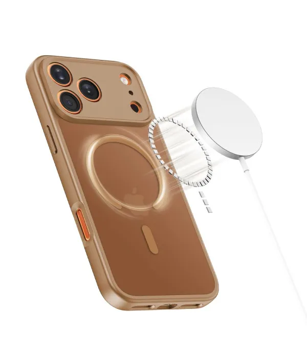 MagSafe maskica za iPhone 17 Pro Max smeđa matt prozirnim leđima
