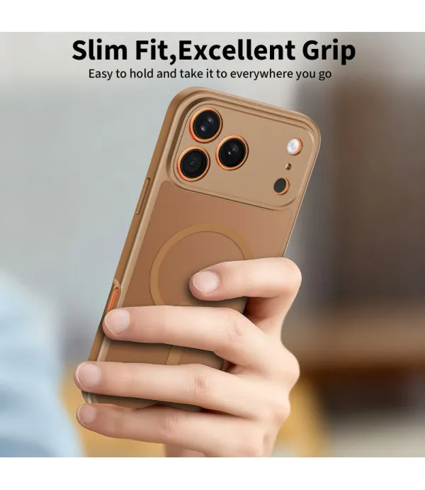 MagSafe maskica za iPhone 17 Pro Max smeđa matt prozirnim leđima