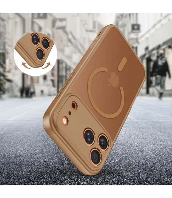 MagSafe maskica za iPhone 17 Pro Max smeđa matt prozirnim leđima