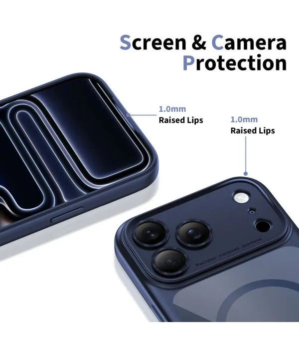 MagSafe maskica za iPhone 17 Pro Max plava s sjajnim prozirnim leđima