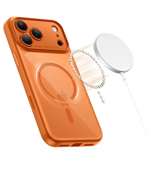 MagSafe maskica za iPhone 17 Pro – narančasta s sjajnim prozirnim leđima