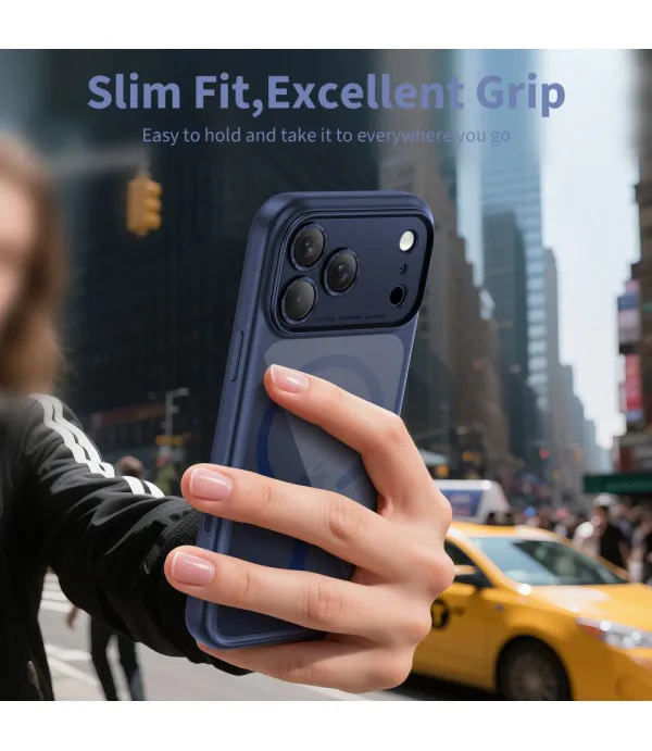 MagSafe maskica za iPhone 17 Pro – plava s sjajnim  prozirnim leđima