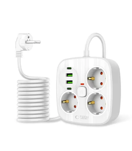 Tech-Protect produžni kabel s USB A i Type C priključcima 3 utičnice