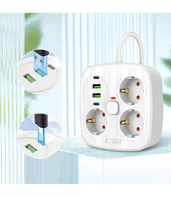 Tech-Protect PCS3X4 produžni kabel s 3 utičnice i 4 USB priključka
