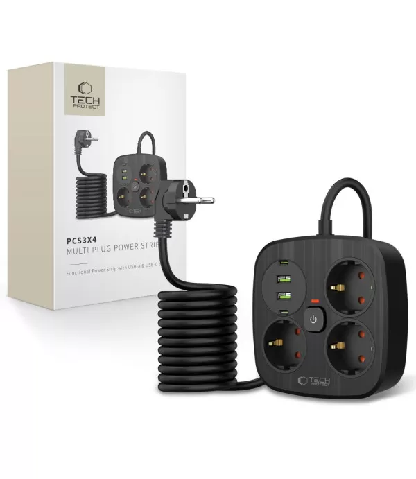 Tech-Protect PCS3X4 produžni kabel s 3 utičnice i 4 USB priključka