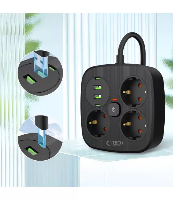 Tech-Protect PCS3X4 produžni kabel s 3 utičnice i 4 USB priključka