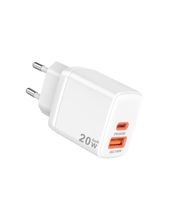 Techsuit Duonix20W CH2 GaN mrežni punjač 20W USB-C + USB