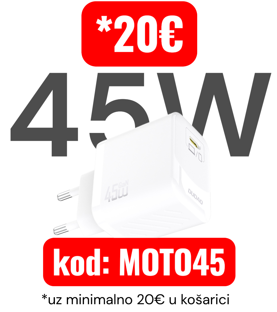 Uz potrošenih 20€ u košarici dobijete 5° popus na komplet punjač Honor 66W